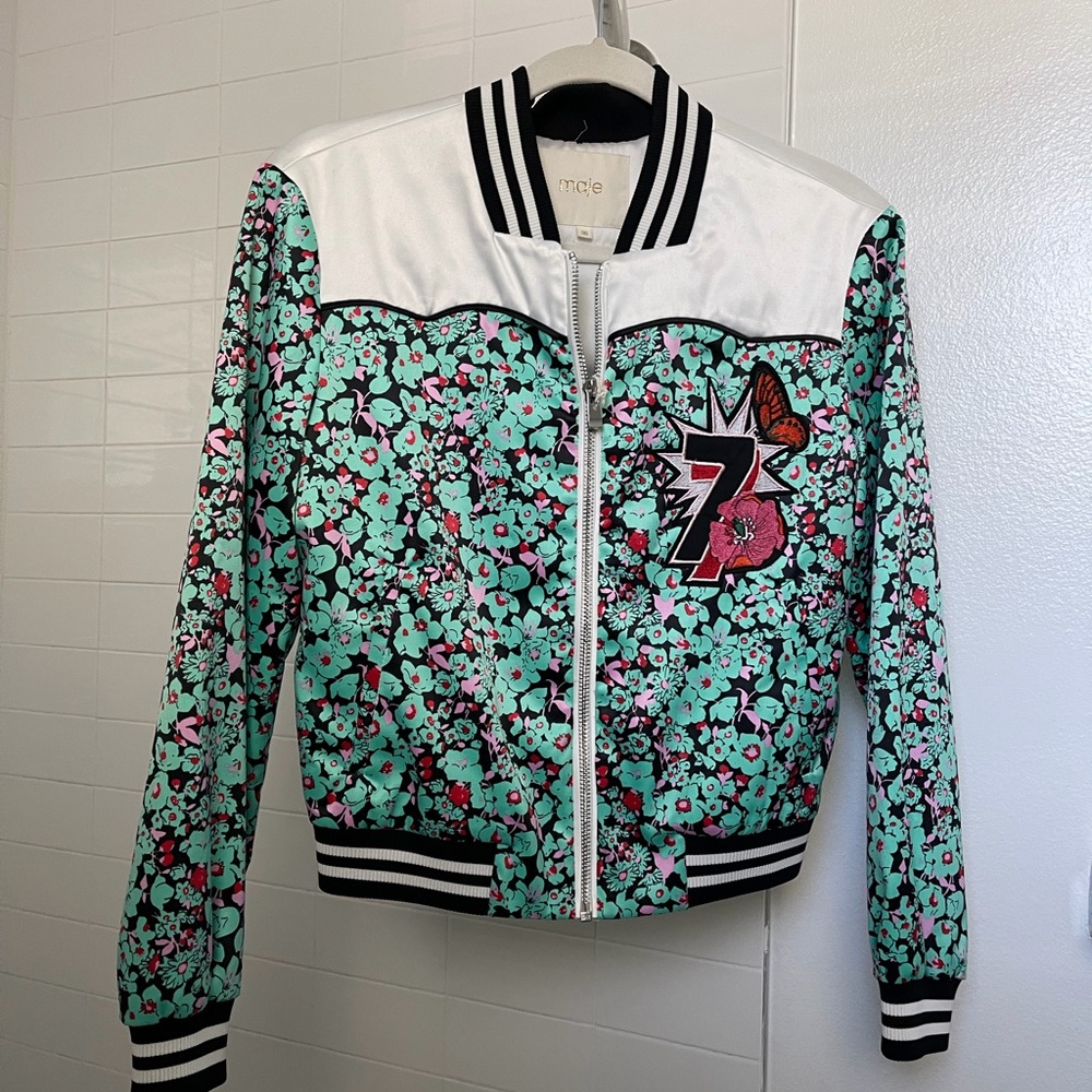 Maje Multicolor Floral Bomber Jacket